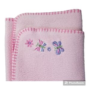 Parents Choice Pink Fleece Baby Blanket Butterflies Flowers Embroidered 30" X 40